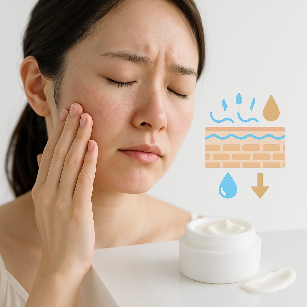 乾燥してバリアが弱っている肌と水分・油分バランスのイメージ図