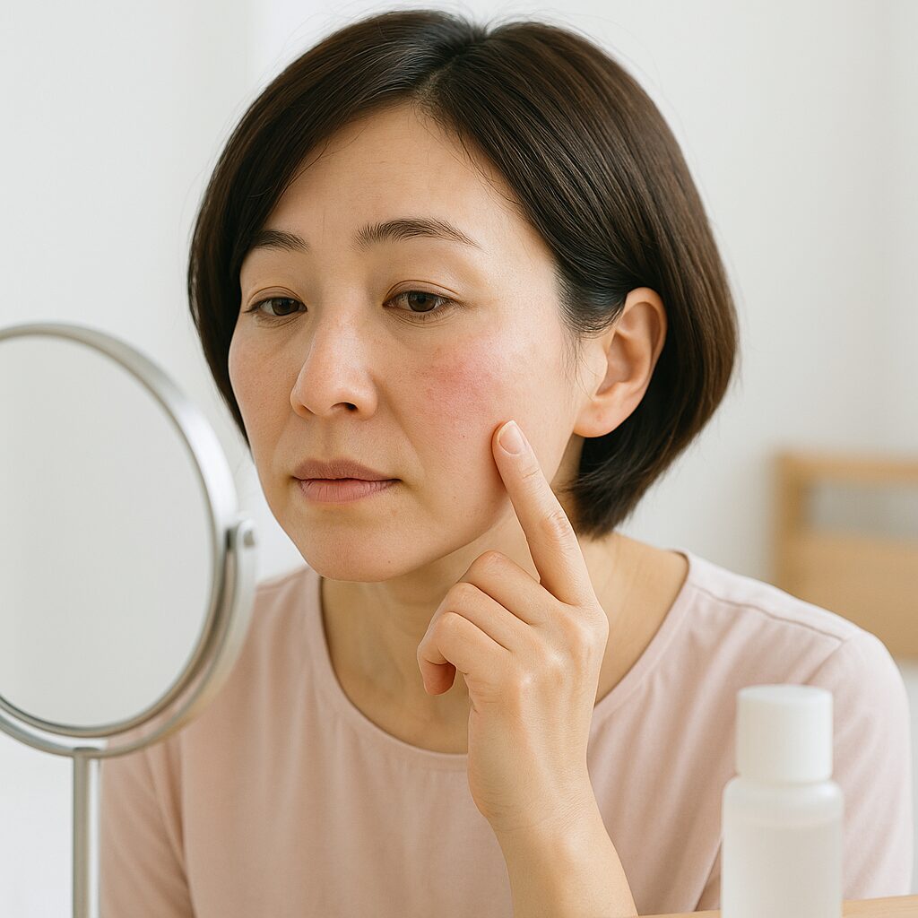 軽い赤みが出ている頬のクローズアップ