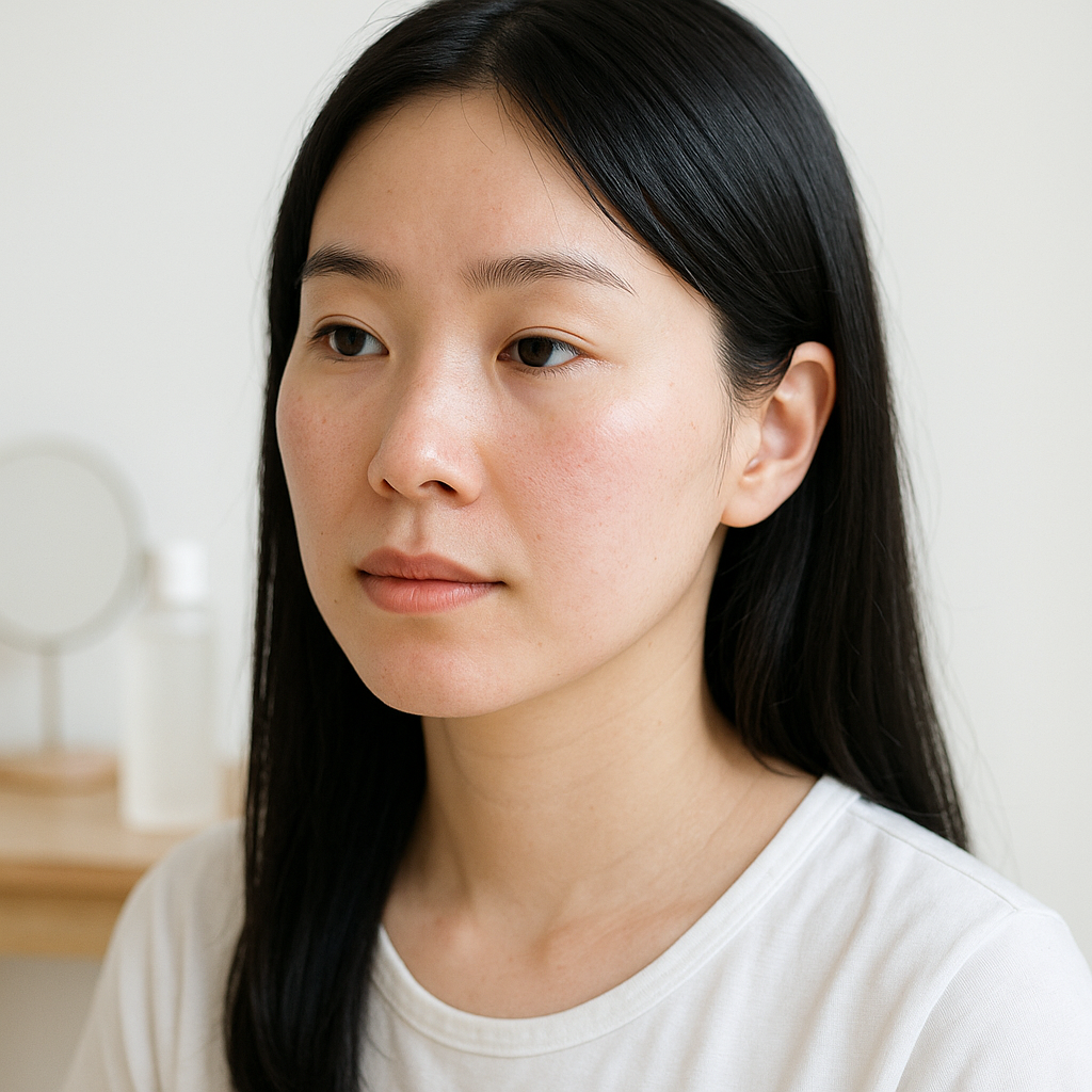 頬にうっすら赤みがある肌のクローズアップ写真