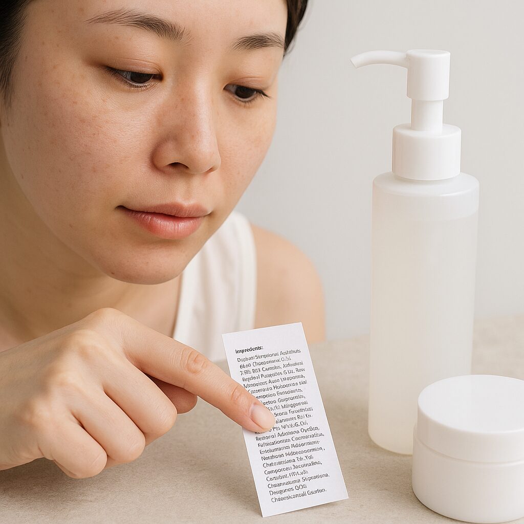 クレンジングの成分表示を確認する様子