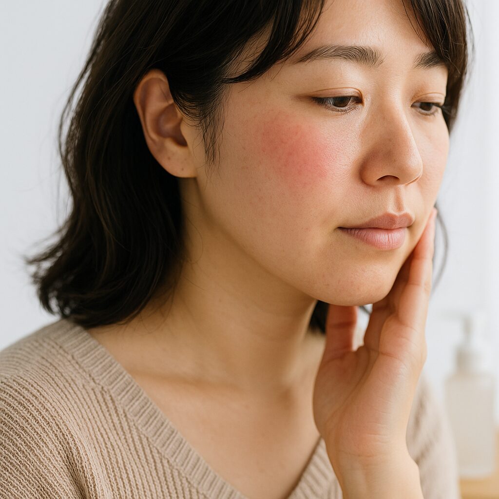 軽い赤みが出ている頬のクローズアップ写真