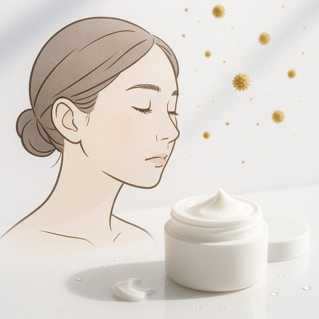 花粉が肌に付着して刺激になるイメージ図