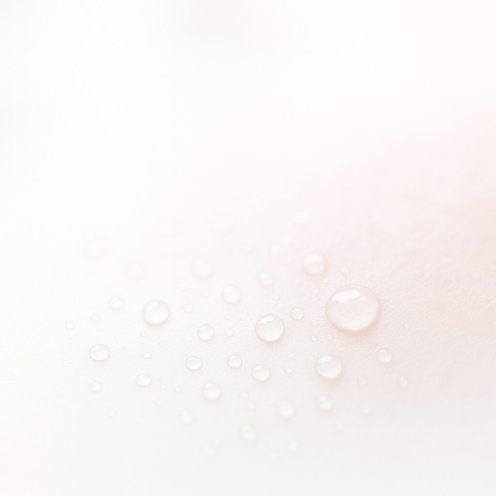 化粧水がしみて少し赤みが出た頬を気にしている様子