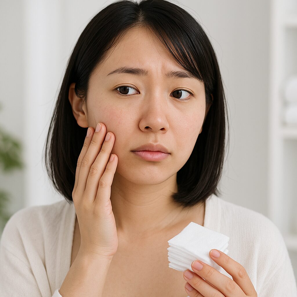 軽い赤みが出ている頬のクローズアップ写真