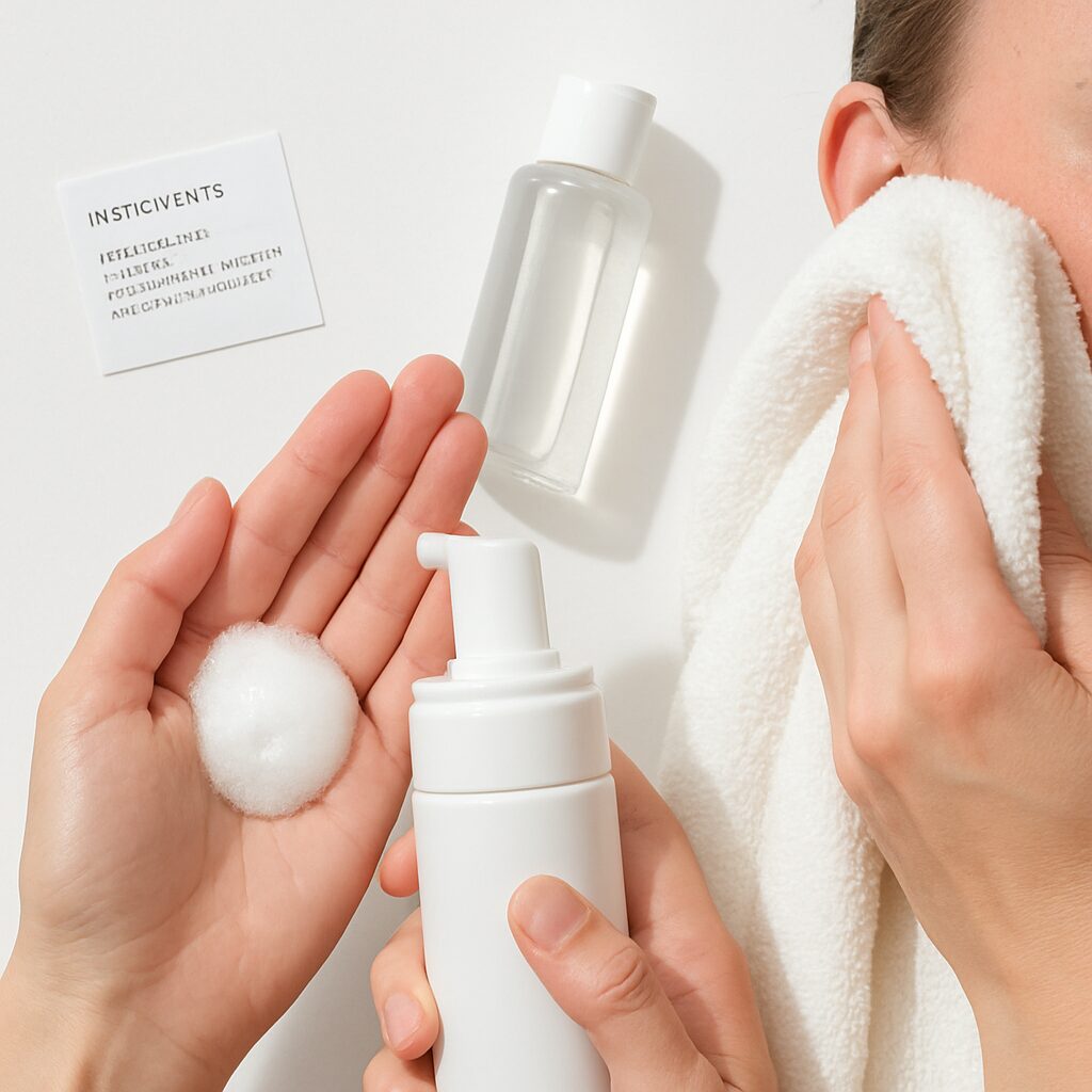 日焼け後の肌に影響しやすい泡洗顔やタオル摩擦、成分表のイメージ写真