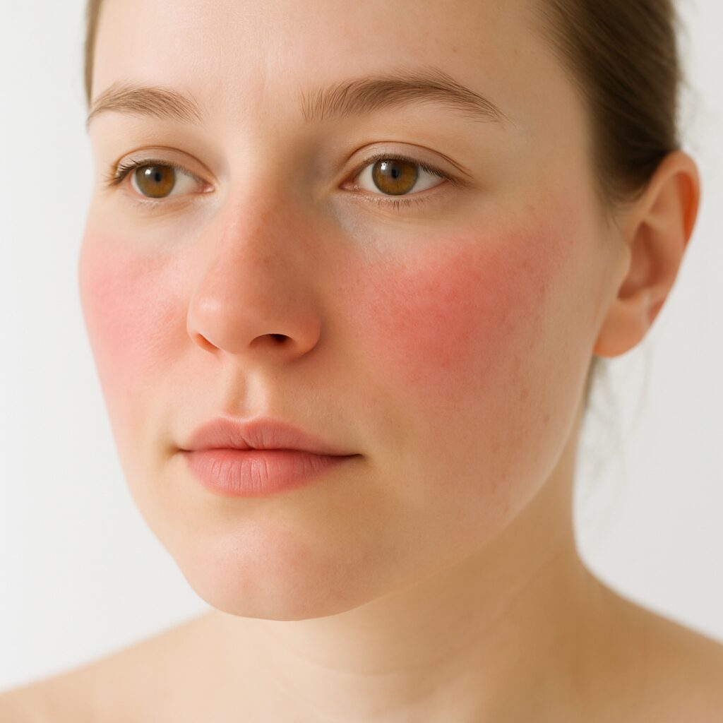 軽い赤みとほてりがある頬のクローズアップ写真