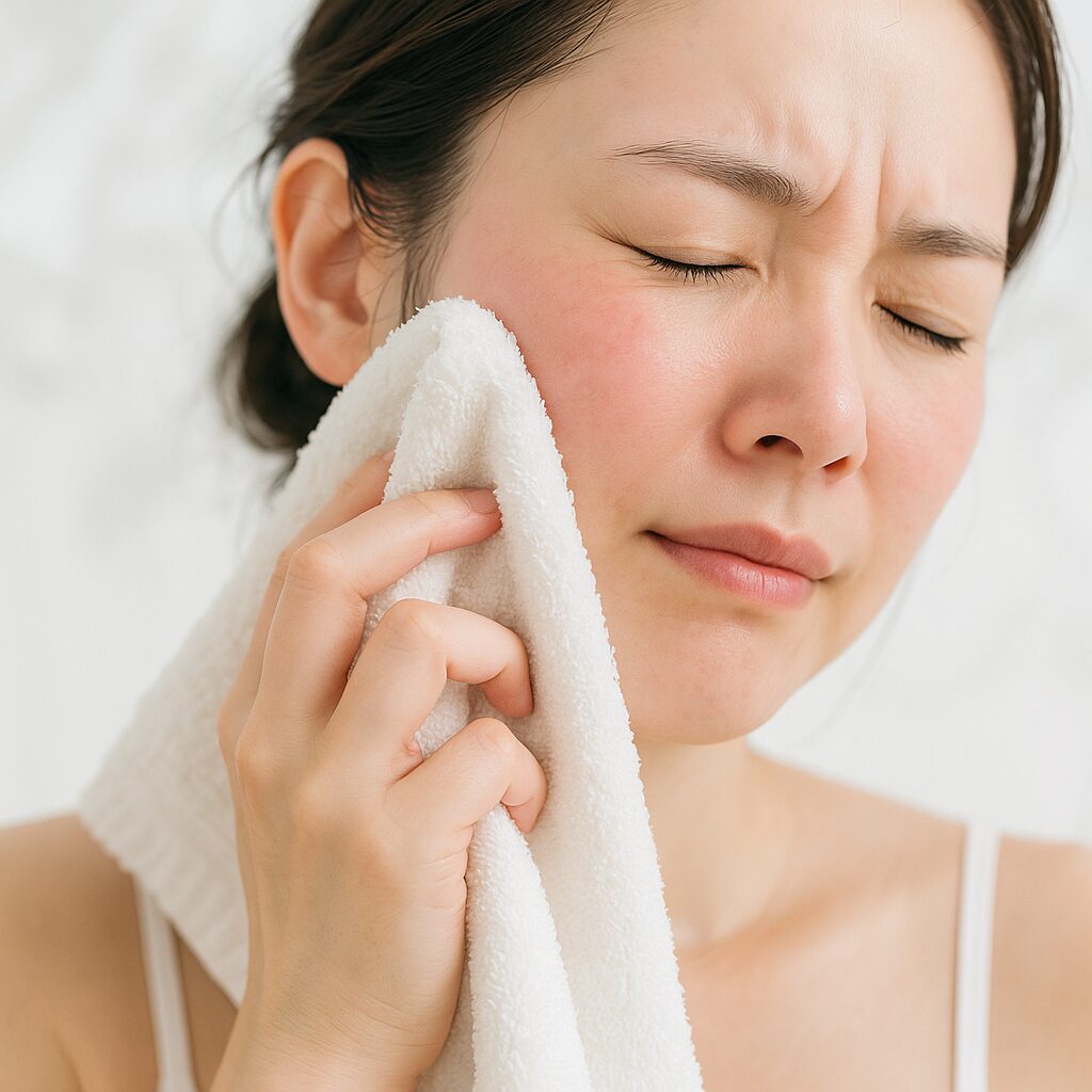 タオルで顔を強くこする様子のイメージ
