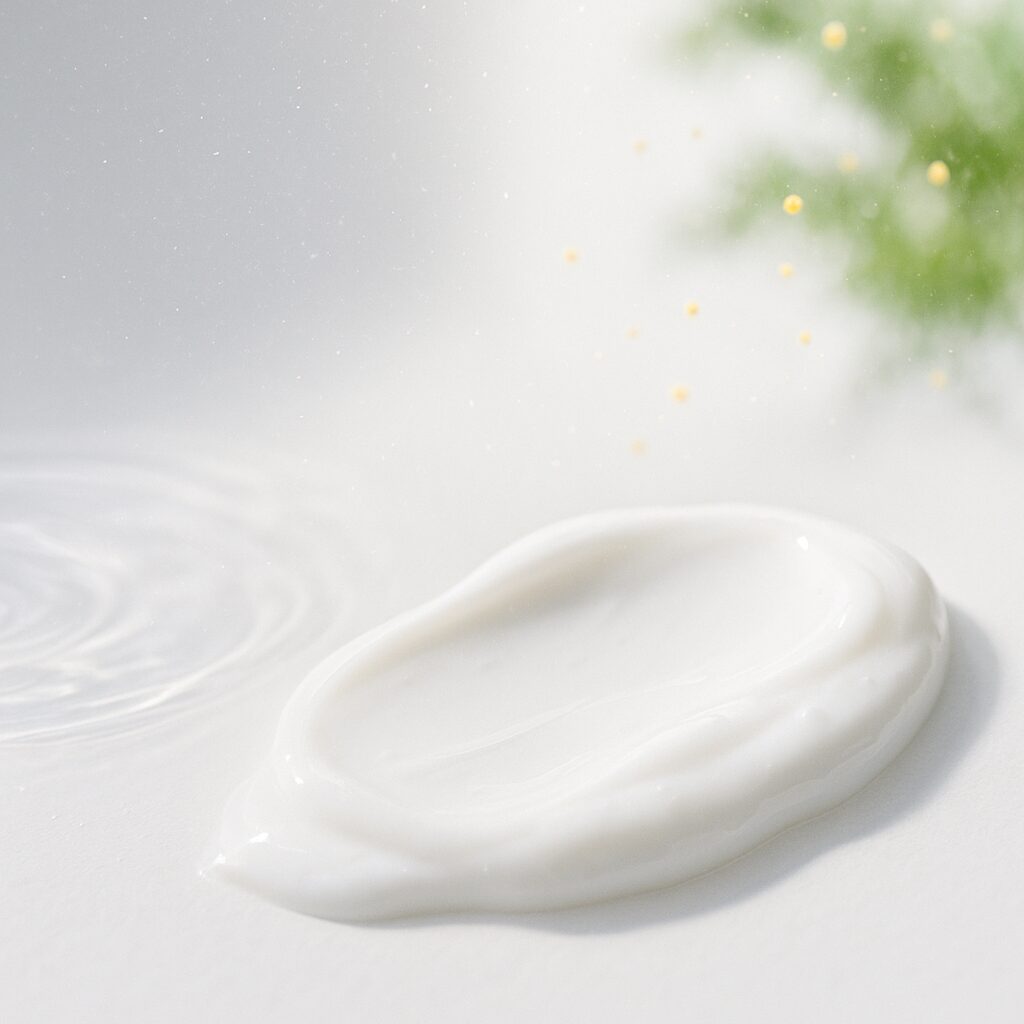 ほこりと花粉が肌に近づいている様子を示すイメージ