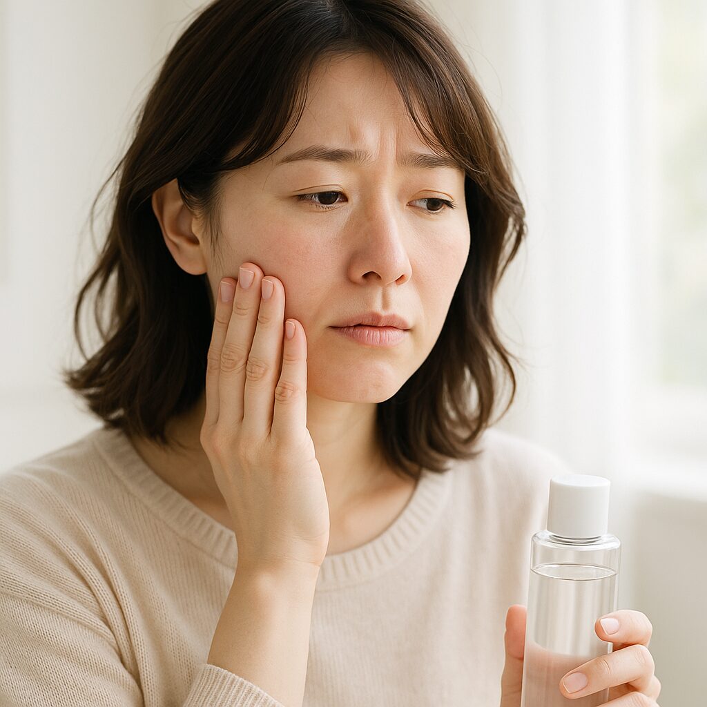 ほこりや花粉による顔のかゆみが気になる女性のイメージ