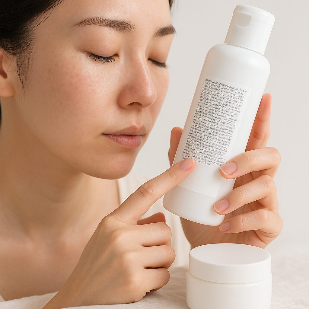 成分表が印字された化粧品ボトルのクローズアップ