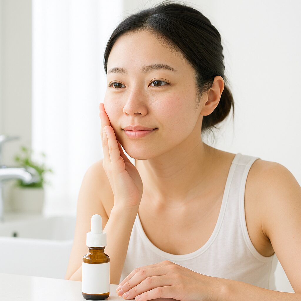 ビタミンC美容液を手に取る女性のイメージ写真