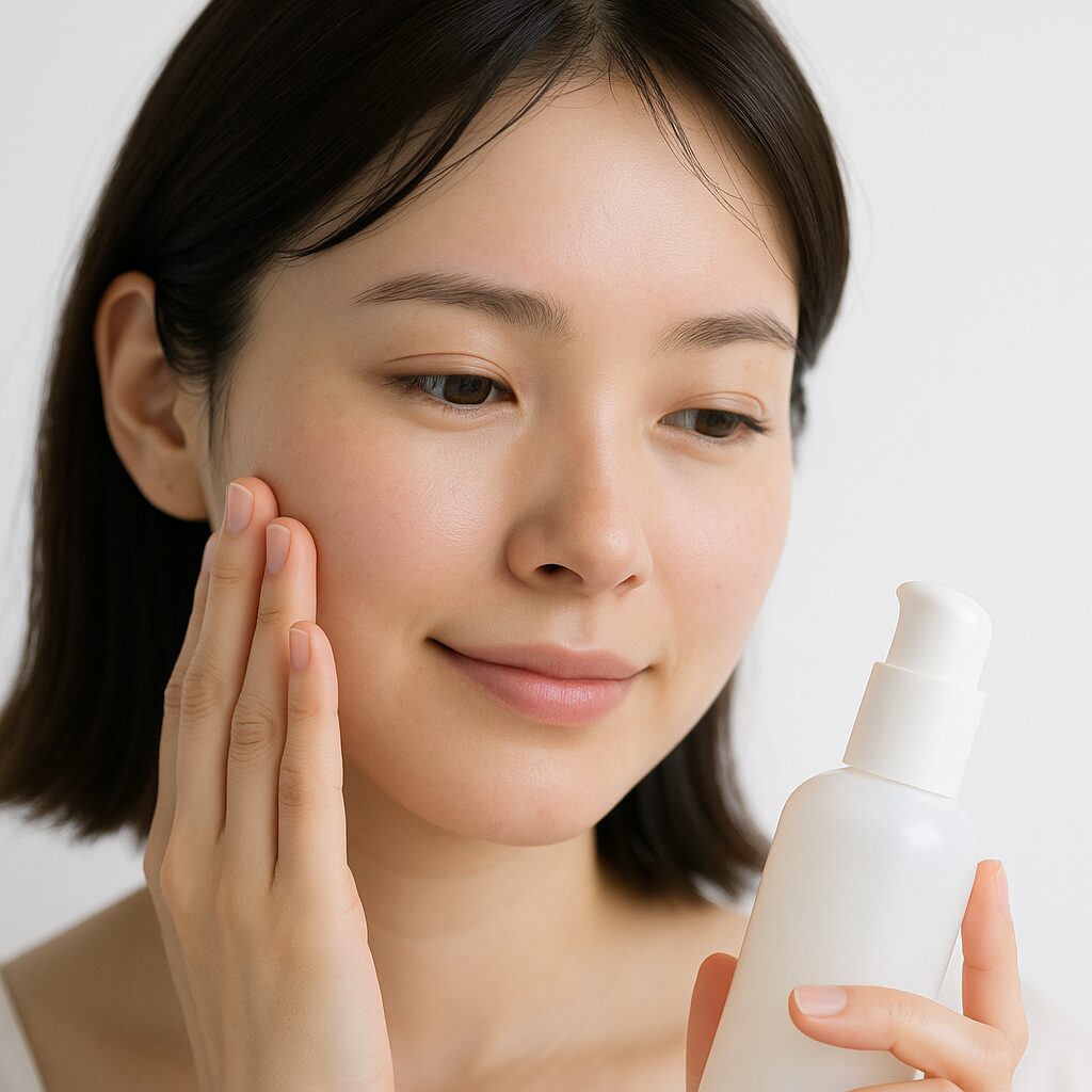 生え際と頬に部分的な赤みがある女性の肌イメージ