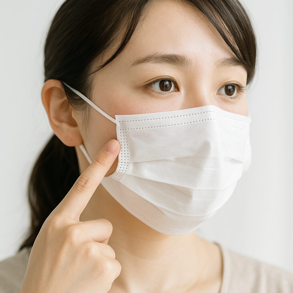 頬とマスクがこすれている部分を示している様子