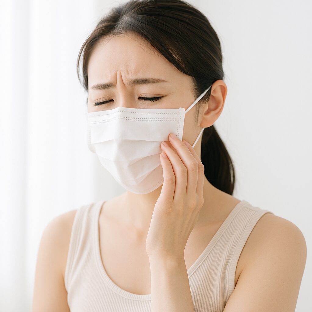 マスク着用中にほほのかゆみが気になる女性