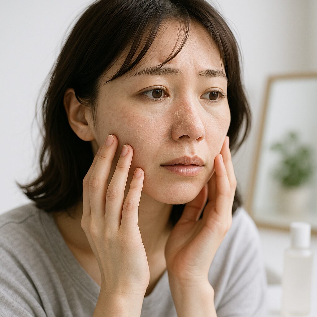 鼻とほおの乾燥や皮むけを気にしている女性