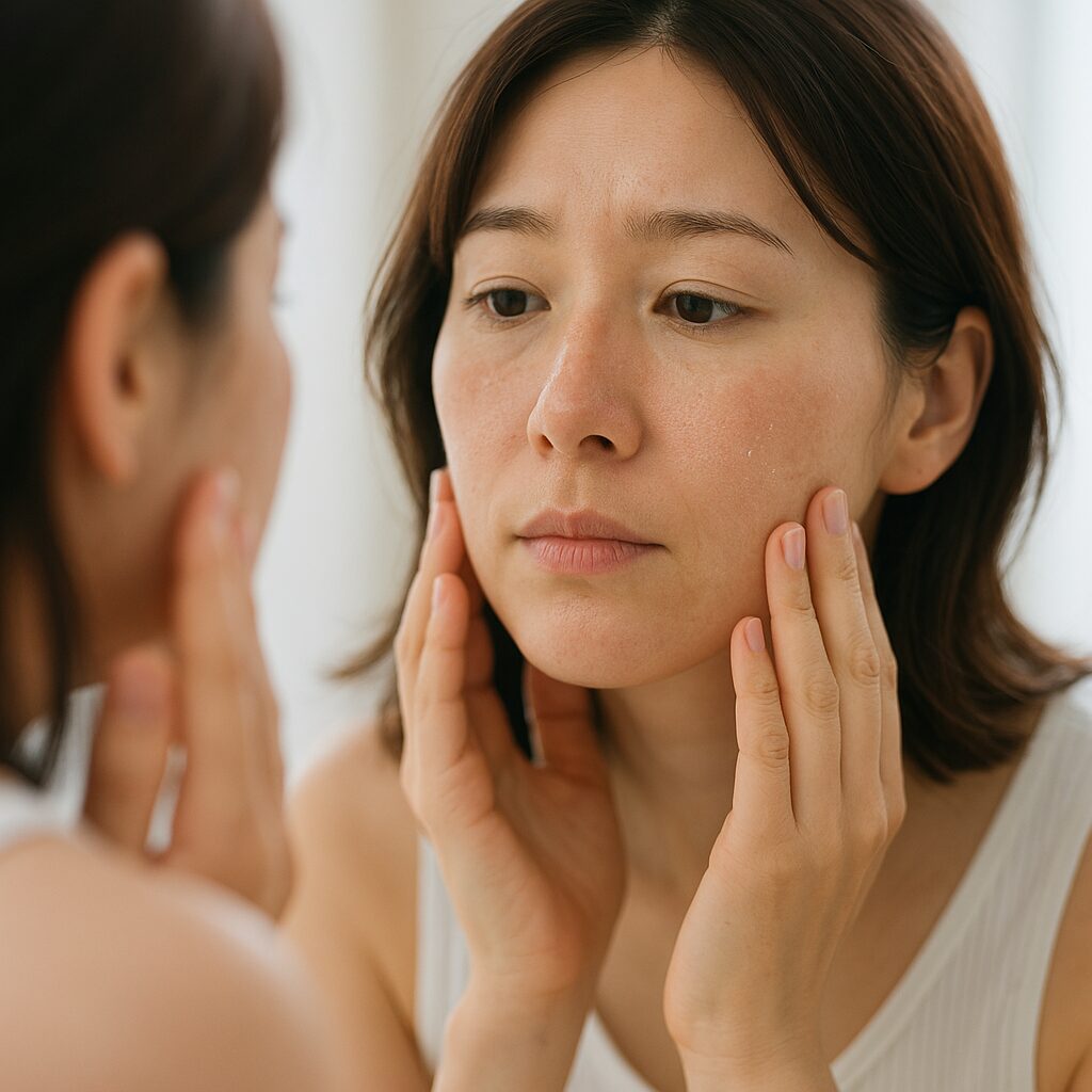 鼻とほおの軽い皮むけやカサつきのイメージ