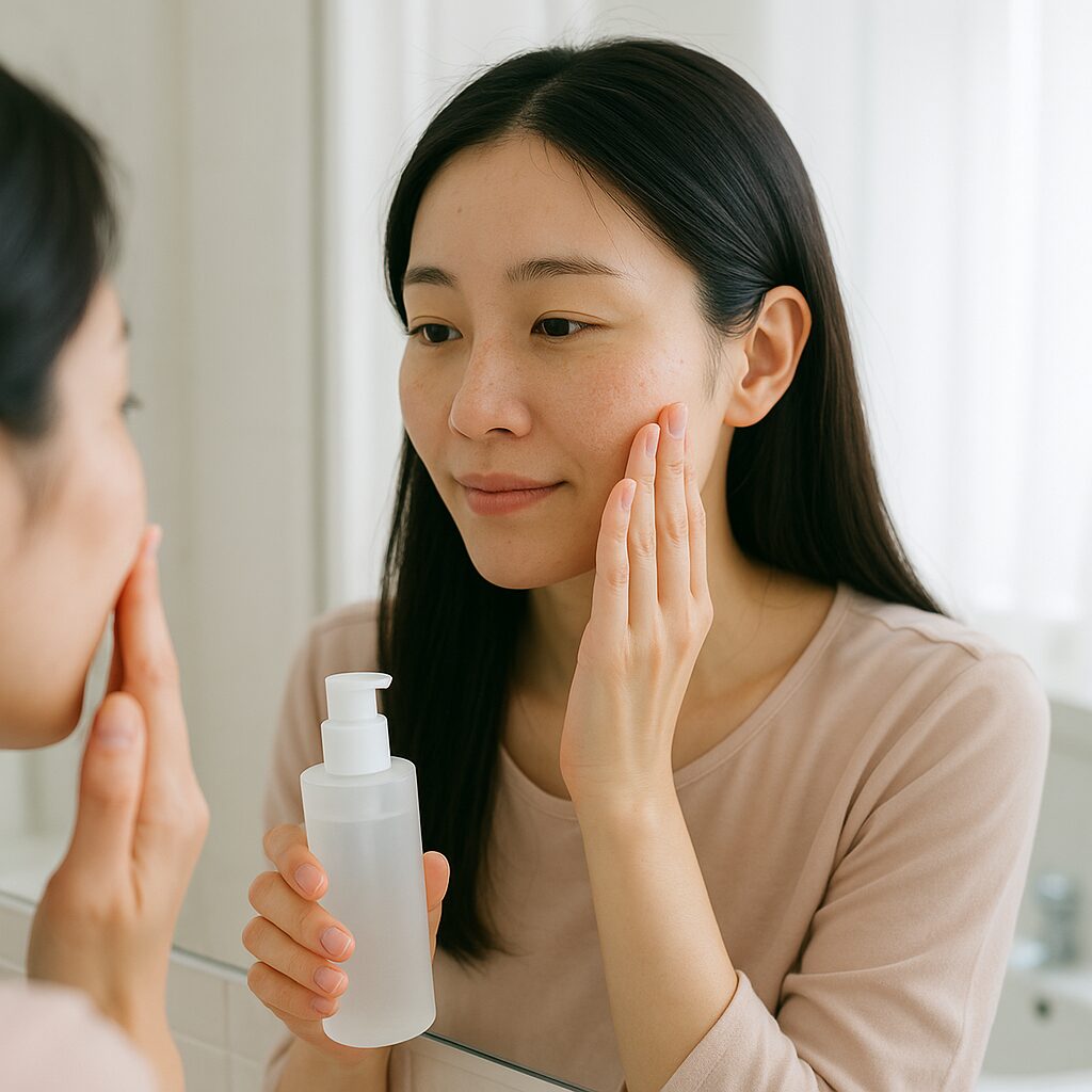 入浴後に優しくスキンケアをしている女性のイメージ