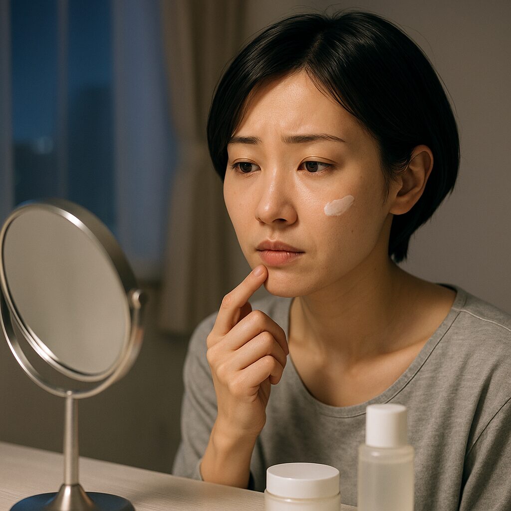 夜に保湿ケアをしている女性のイメージ