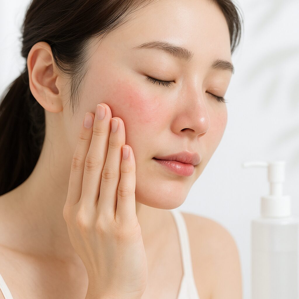 クレンジング後の肌状態をチェックしている女性のイメージ