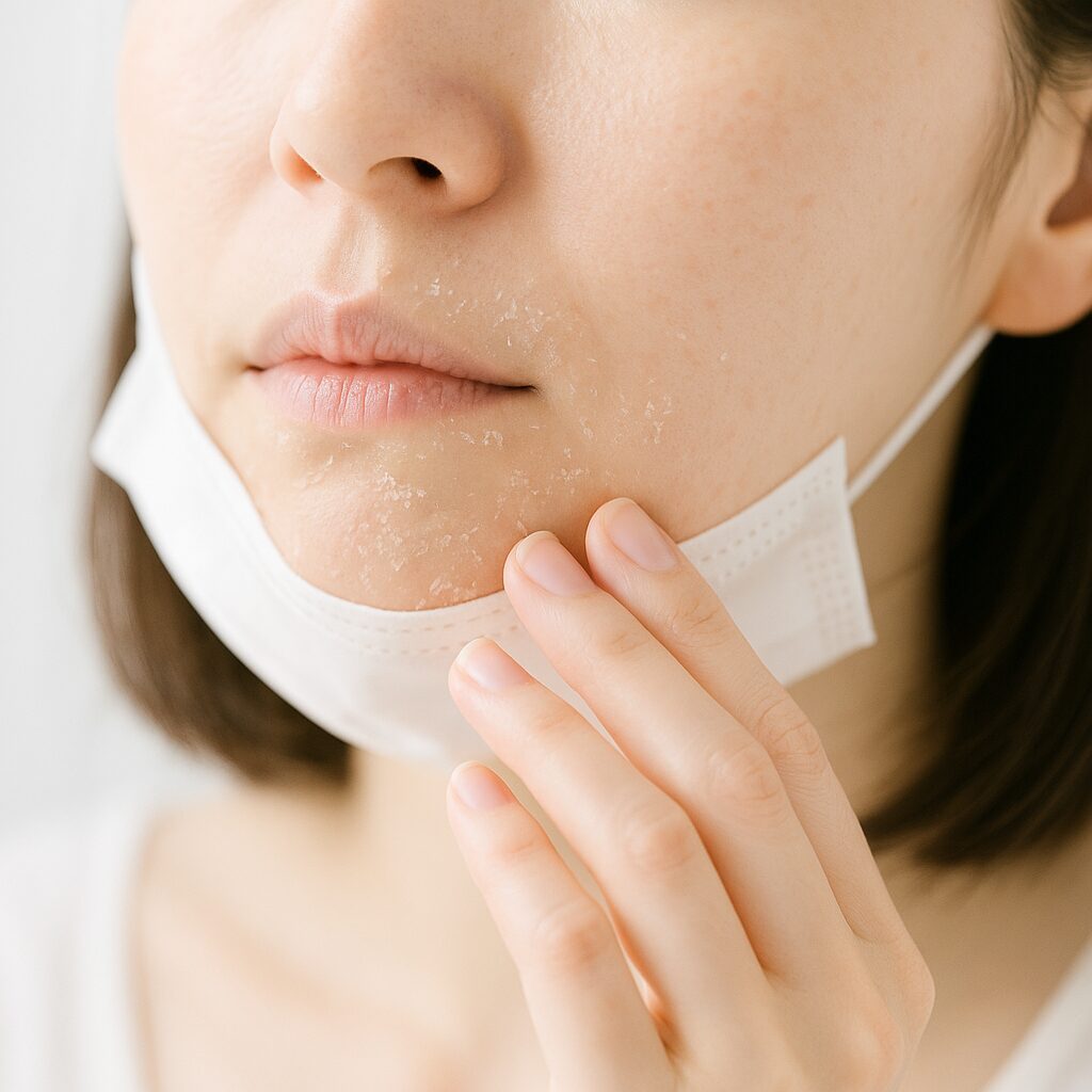 口まわりの粉ふきや皮むけが気になる女性の口元
