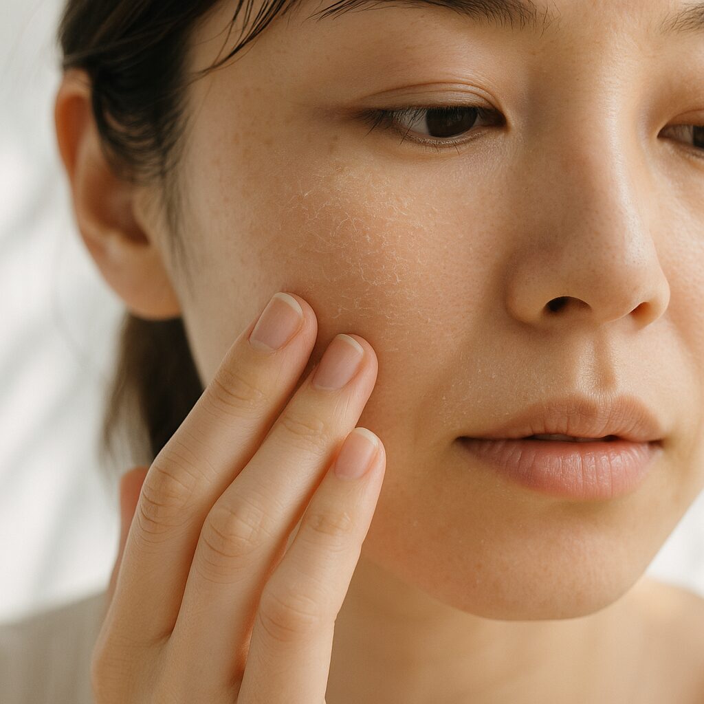 口元や頬の粉ふき・皮むけを気にする女性