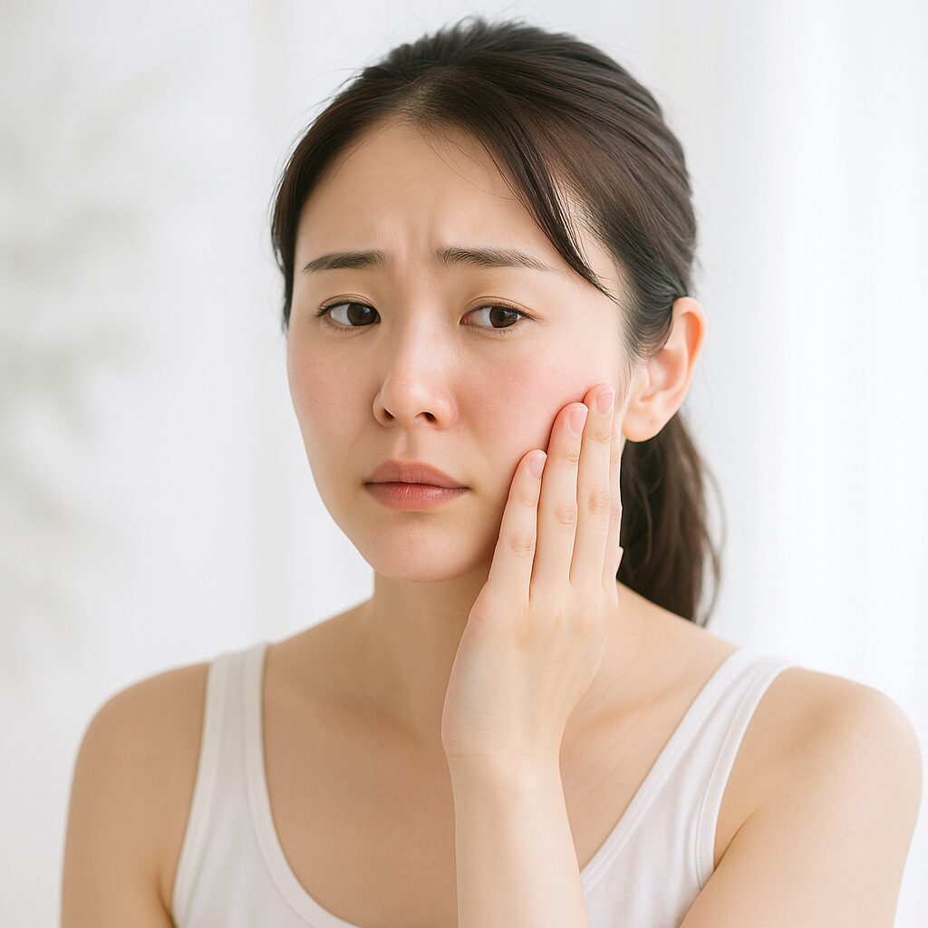 クレンジング後の肌の赤みを気にしている女性