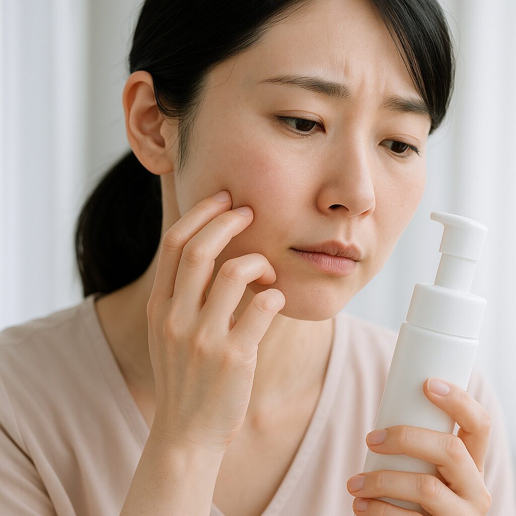 顔のかゆみを我慢している人の表情