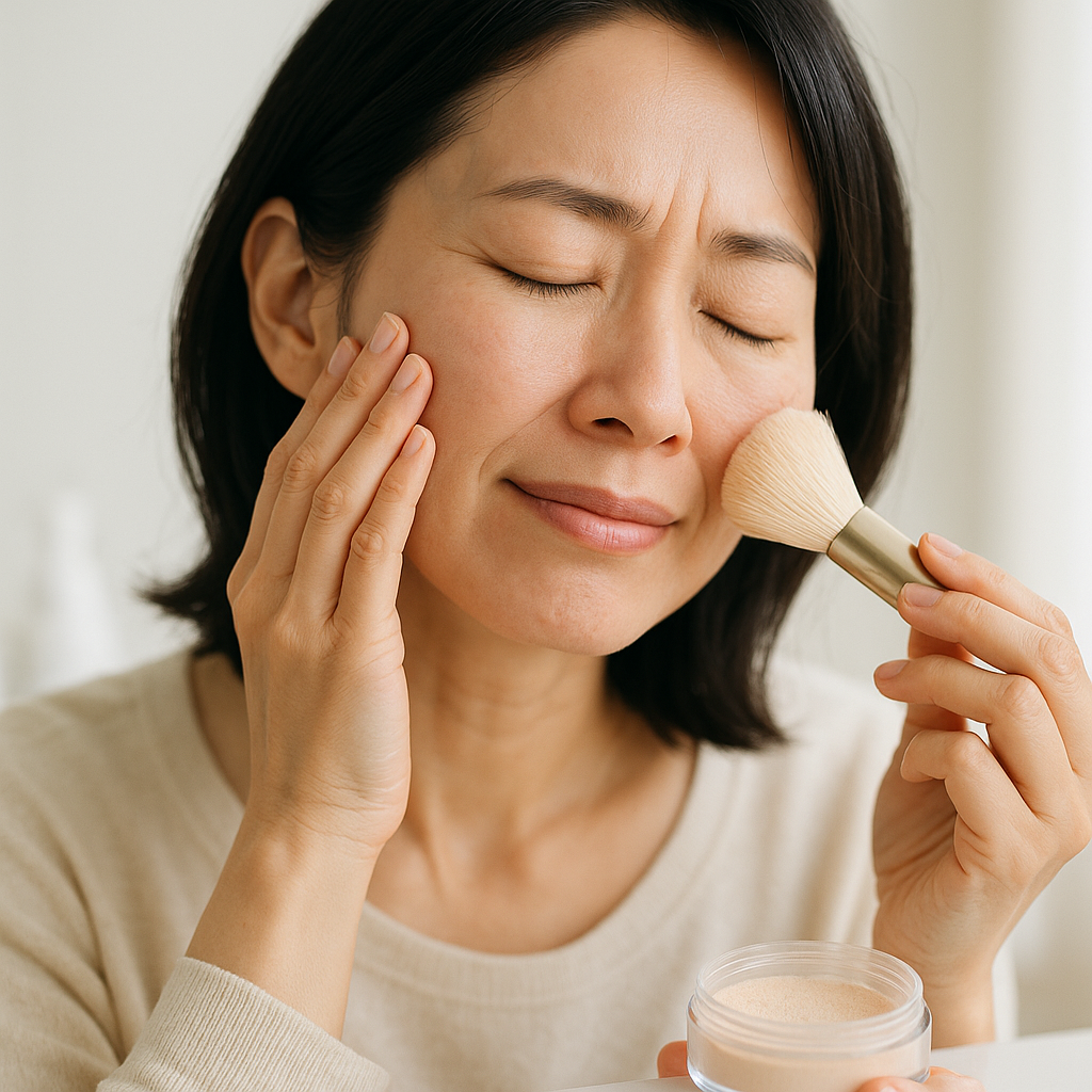 フェイスパウダーをふんわり乗せている女性の横顔