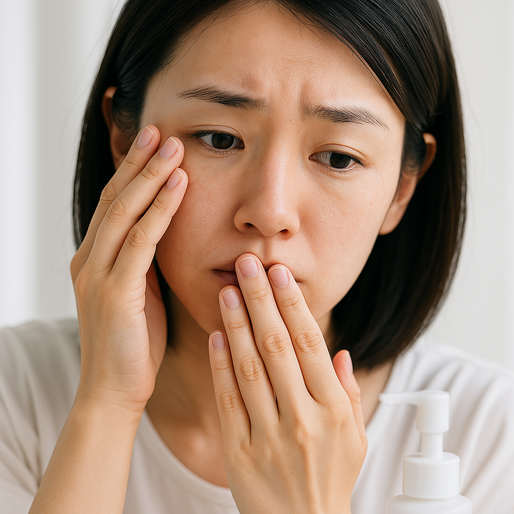 目元と口周りのヒリヒリ感を気にしている女性