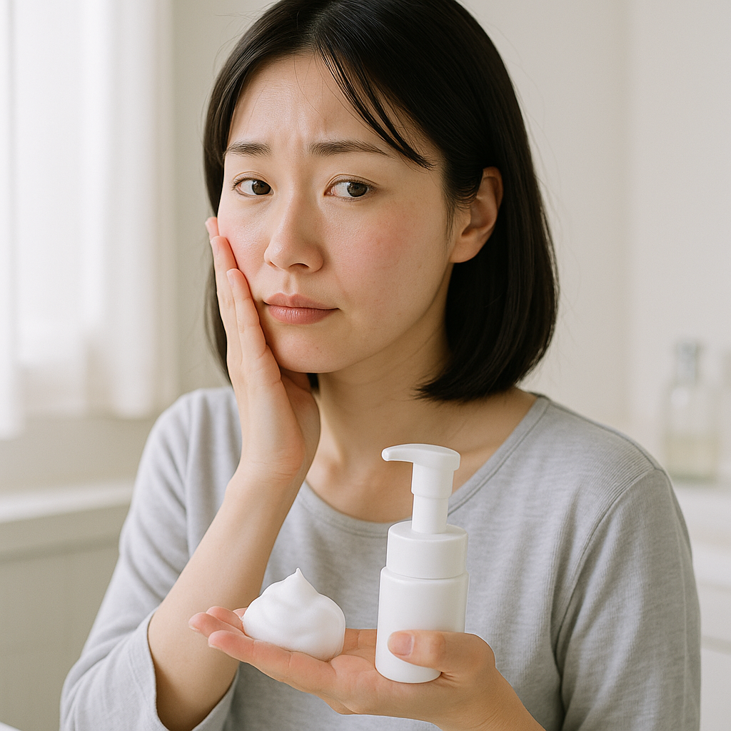 ほほの軽いヒリつきを気にする女性