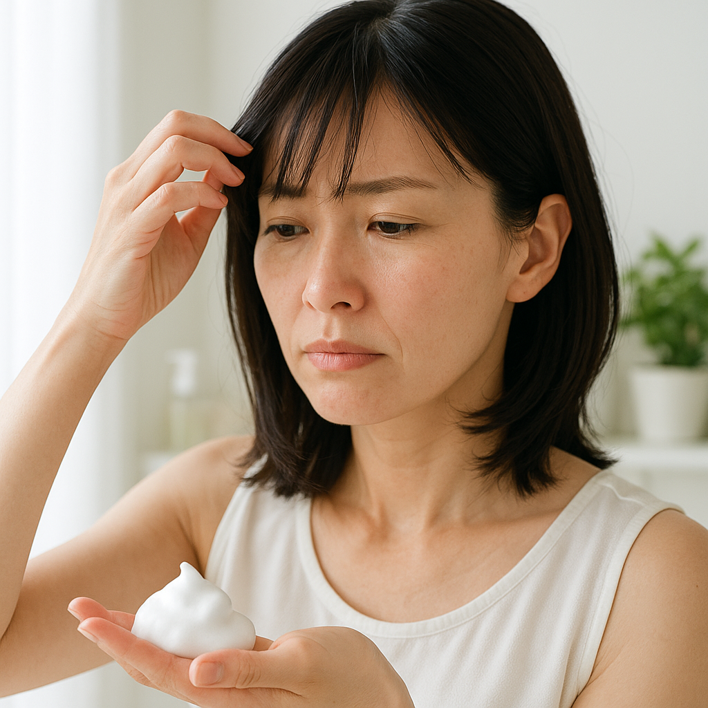 前髪に触れながら顔まわりを気にしている女性のイメージ