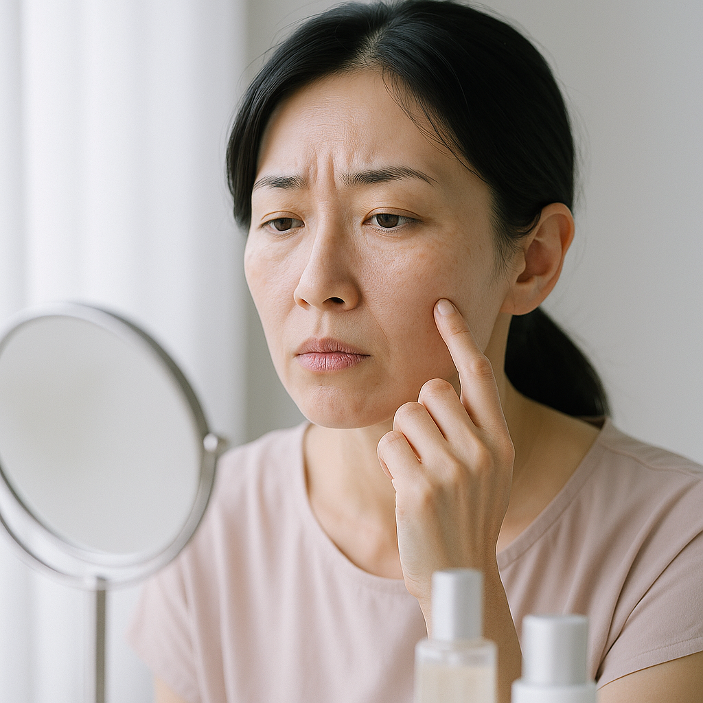 洗顔後に肌のつっぱりを感じている女性