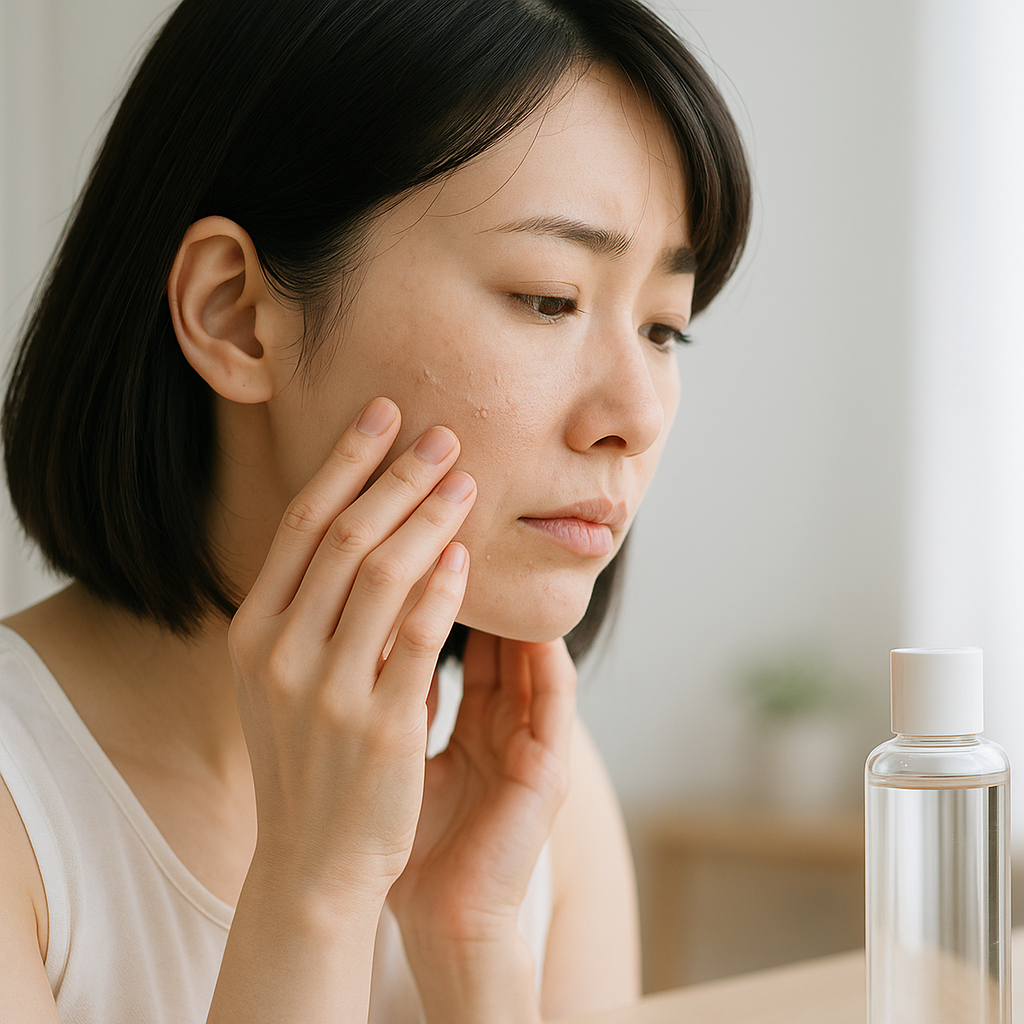 頬のカサつきや皮むけを気にしている女性の横顔