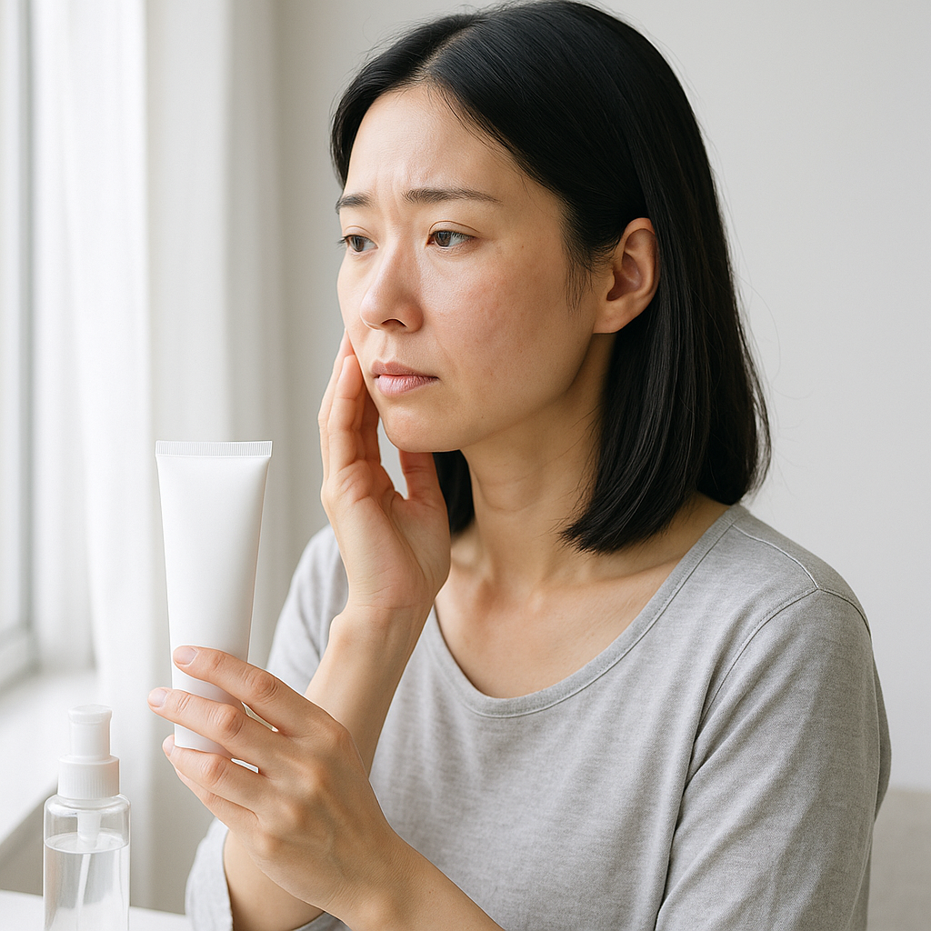日焼け止めを塗ったあと肌の様子を気にしている女性