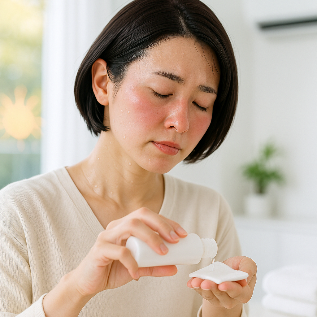 温度差と汗によるほおの赤みのイメージ図