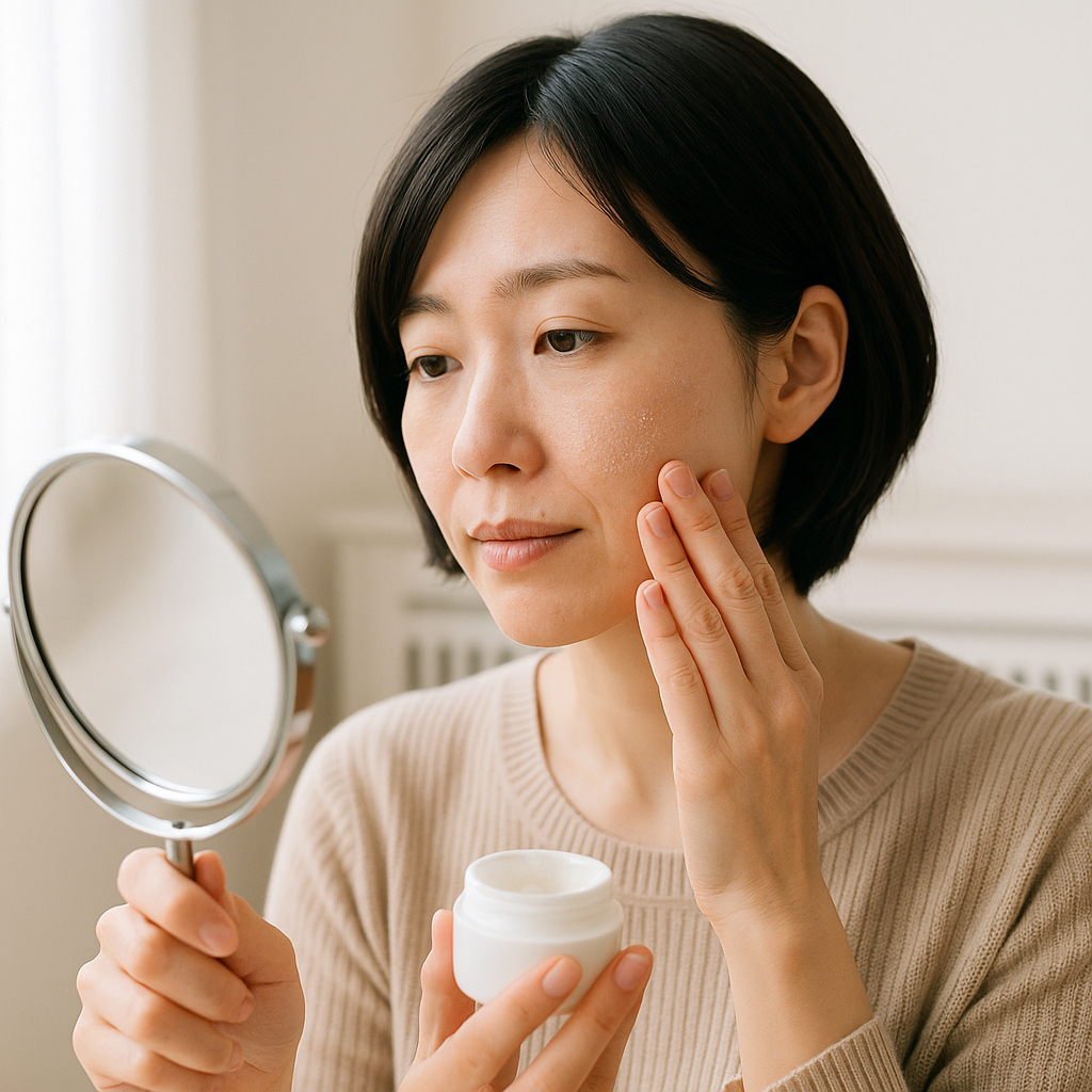 暖房の効いた室内でメイク直しをする女性のイメージ